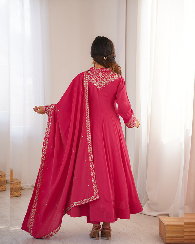 Rani Pink Color Pure Shimmer Silk Anarkali Suit