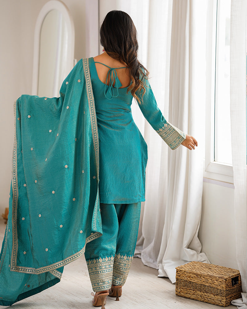 Sea Green Color NC Vichitra Silk Farshi Salwar Suit