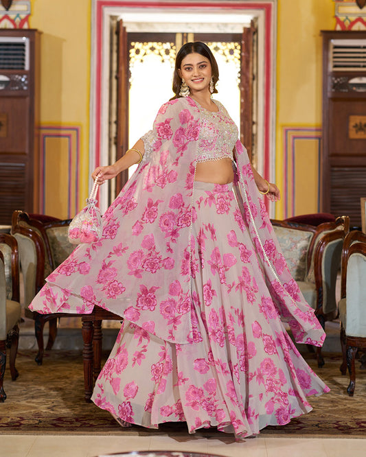 Pink Color Georgette Embroidered Lehenga Choli