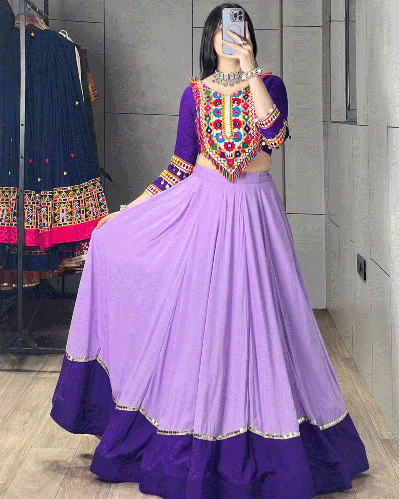 Four Color Rayon Cotton Navratri Lehenga Set