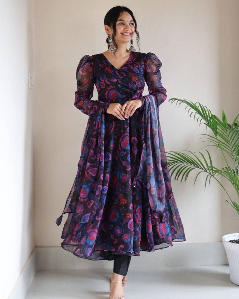 Multi Black Color Printed Soft Georgette Anarkali Suit
