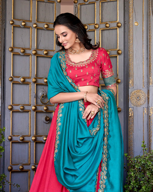 Pink Color Vichitra Silk Sequins Half Saree