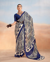 Navy Blue Color Satin Chiffon Printed Saree