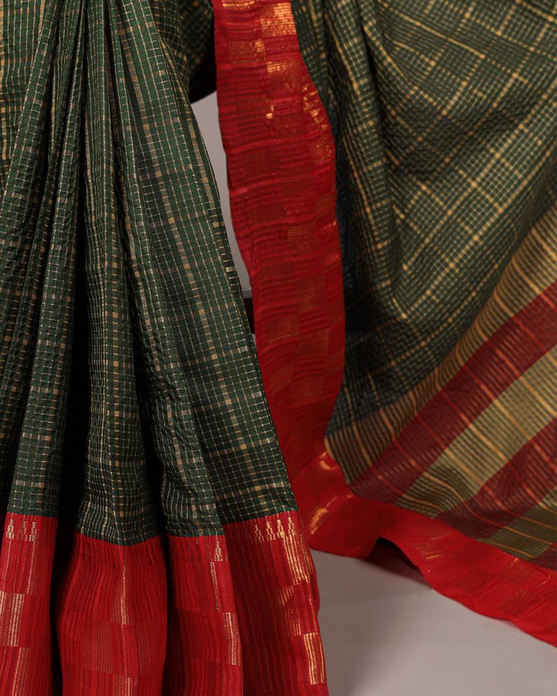 Green Color Poly Cotton Zari Weaving Saree