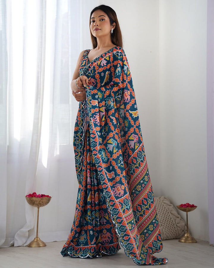 Rama Color Chinnon Silk Saree