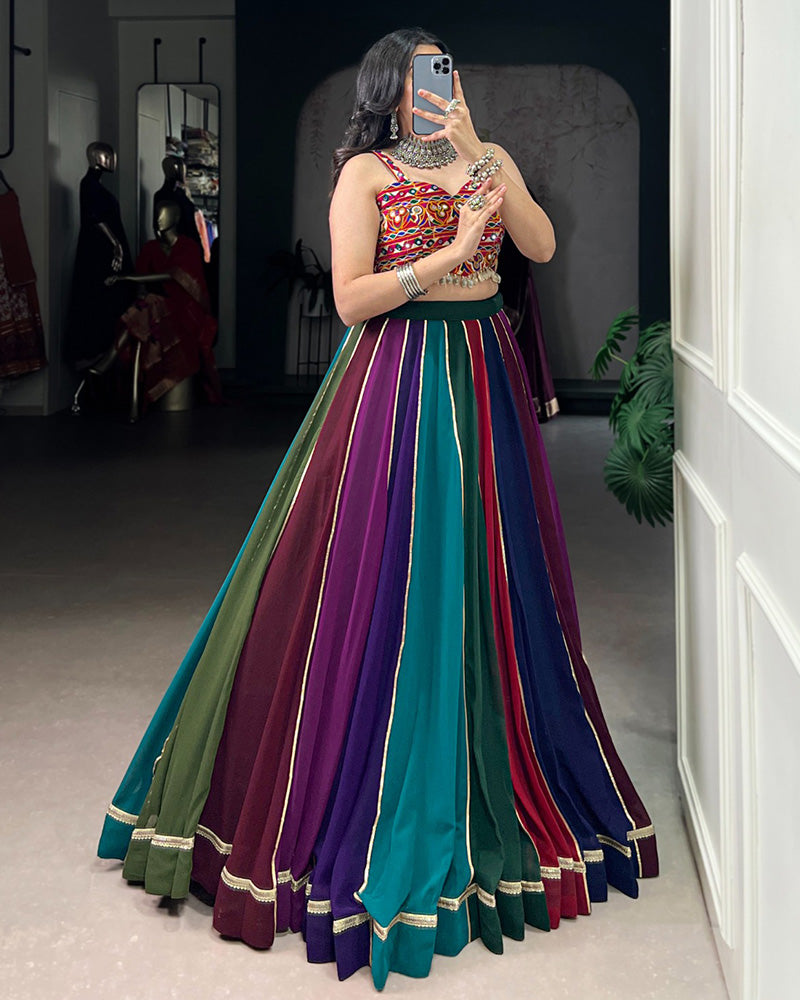 Multi Color Georgette Navratri Lehenga With Gamthi Choli