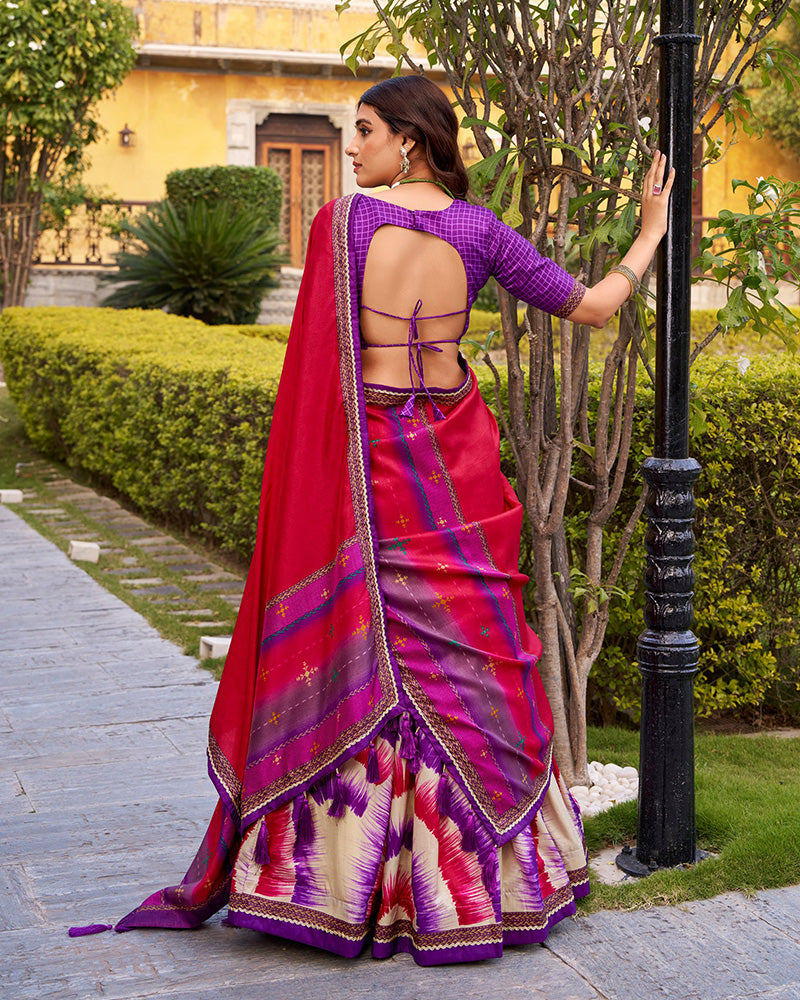 Purple Color Tasar Silk Dye Printed Lehenga Choli