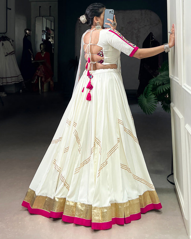 Traditional White Color Pure Rayon Navratri Lehenga Choli