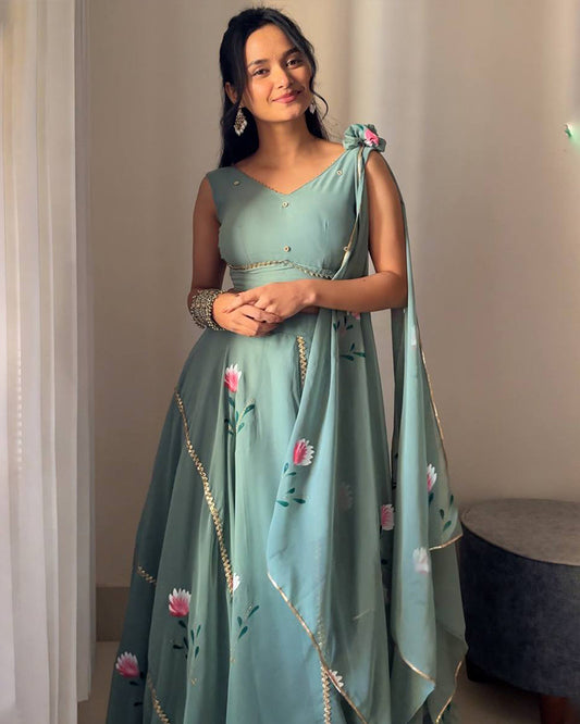 Sea Green Color Pure Georgette Lehenga Choli