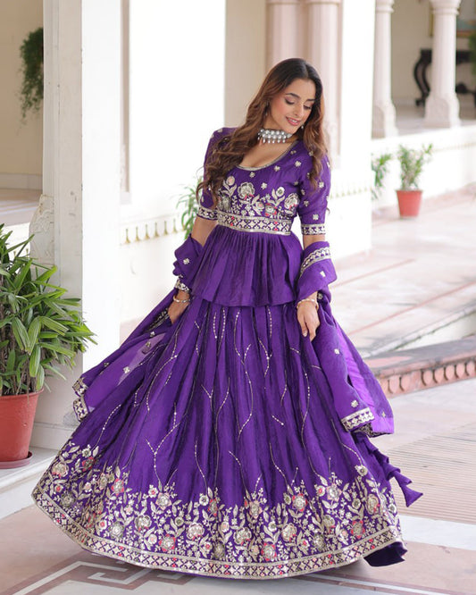 Purple Color Gold Crush Sequence Embroidered Lehenga Choli