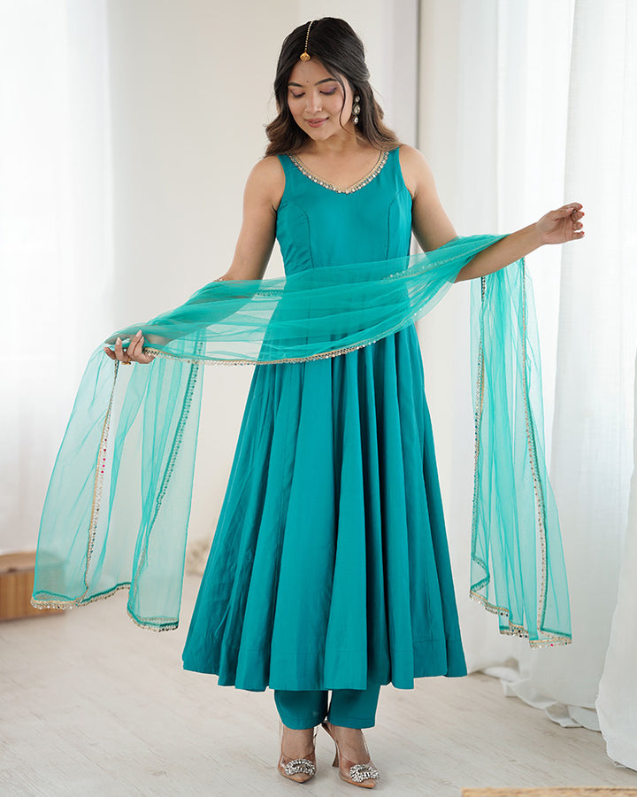 Rama Color Chanderi Pure Roman Silk Anarkali Suit