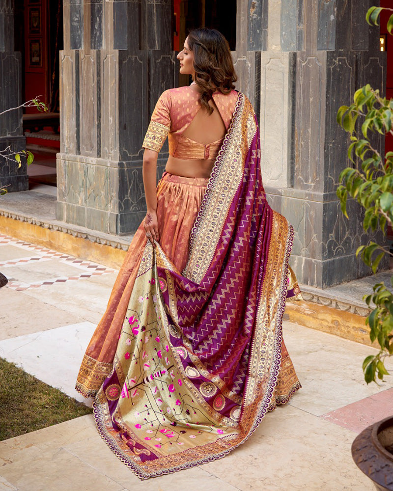Peach Color Shimmer Organza Silk Lehenga Choli