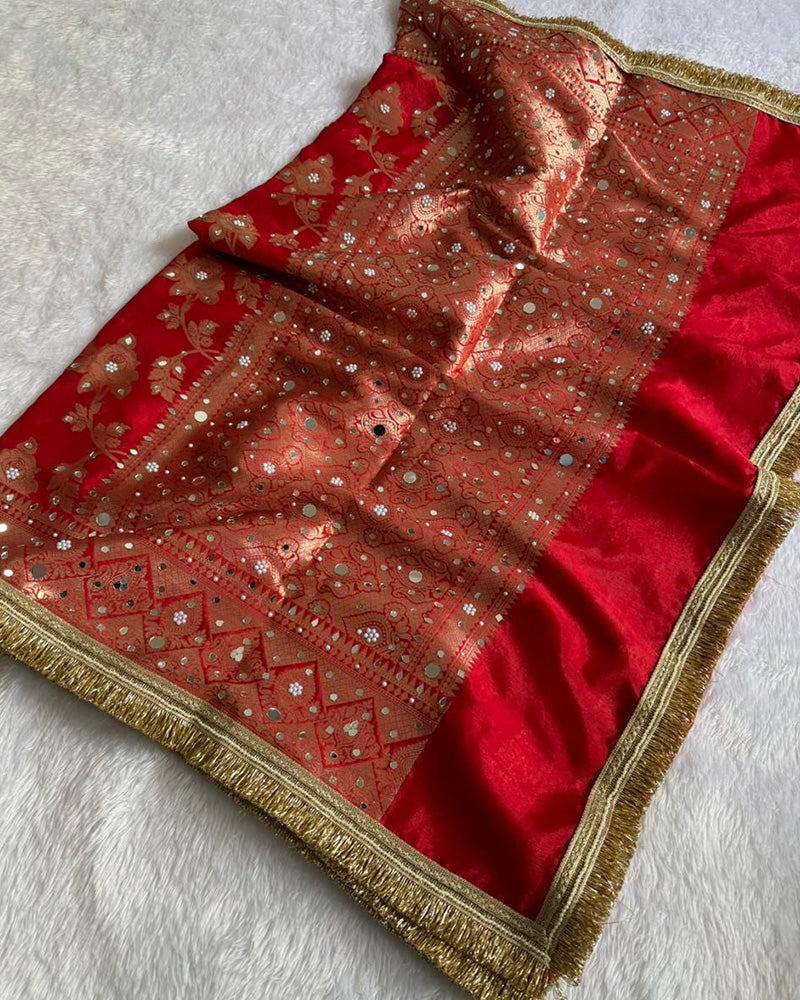 Red Color Banarasi Premium Warm Silk Saree