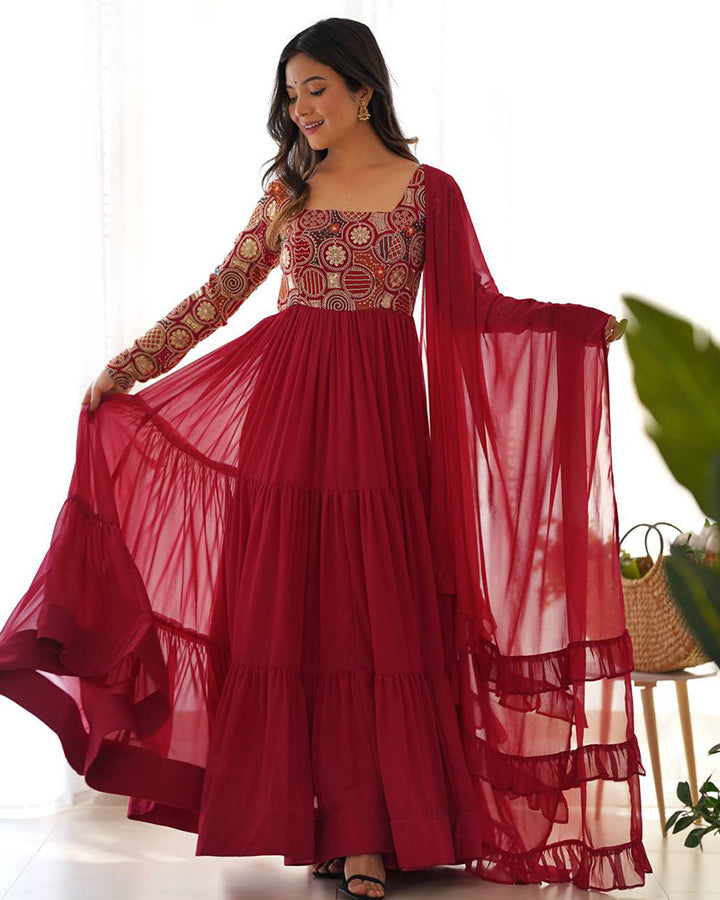 Maroon Color Soft Georgette Embroidered Anarkali Suit