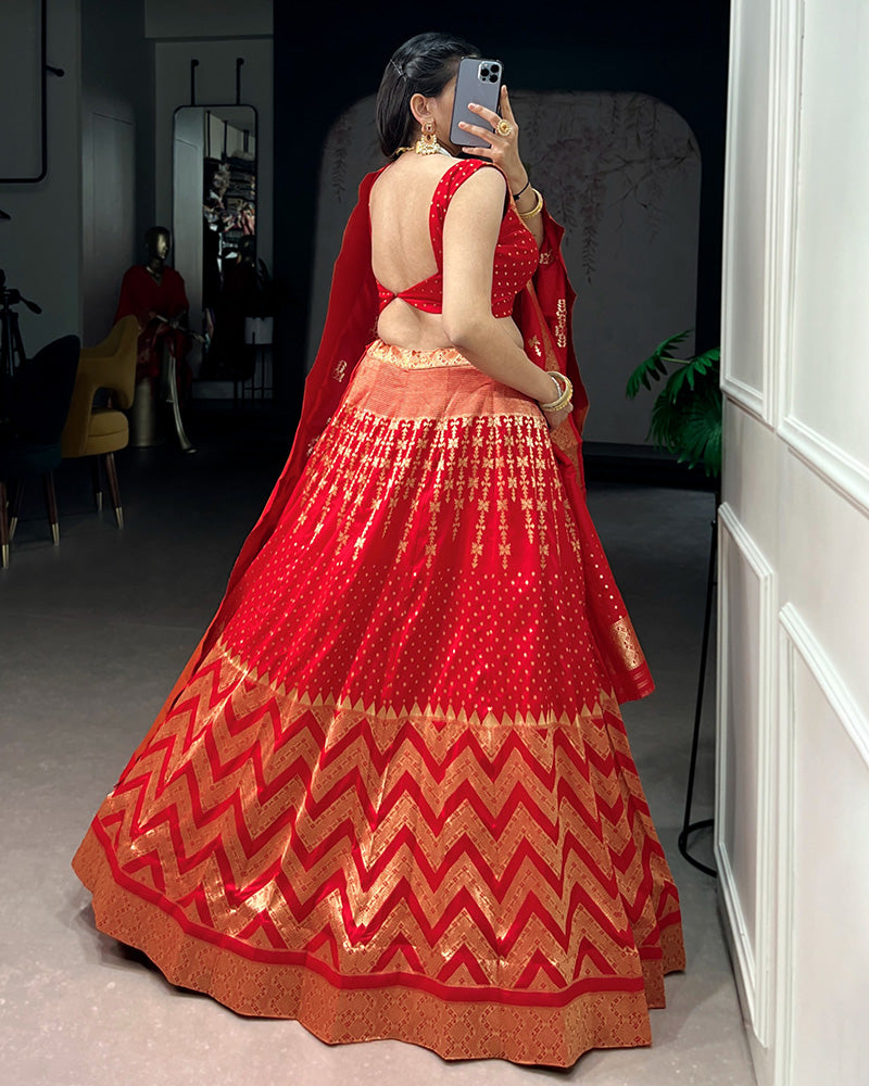 Red Color Banarasi Silk Zari Weaving Lehenga Choli