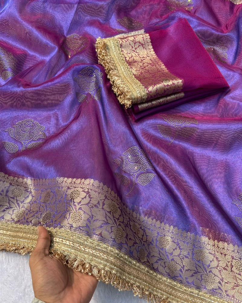 Premium Purple Color Organza Tissue Silk Saree.