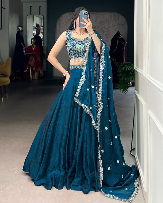 Peacock Color Fendi Embroidered Lehenga Choli
