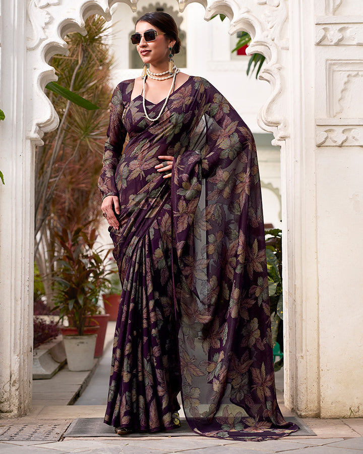 Wine Color Lurex Brasso Viscose Saree