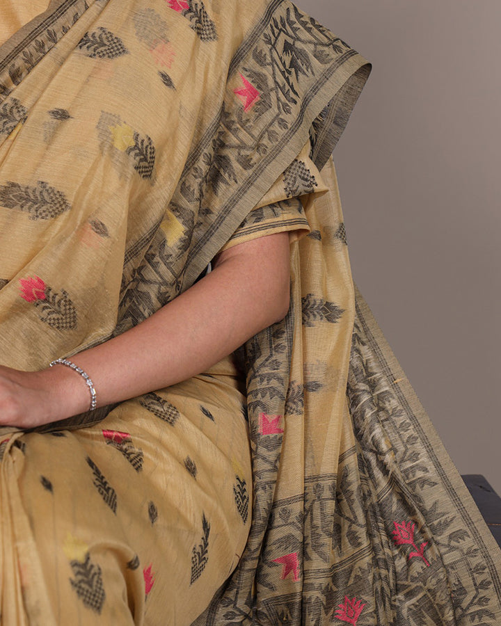 Yellow Color Thread Weaving Poly Cotton Saree