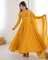 Yellow Color Pure Blooming Georgette Anarkali Gown