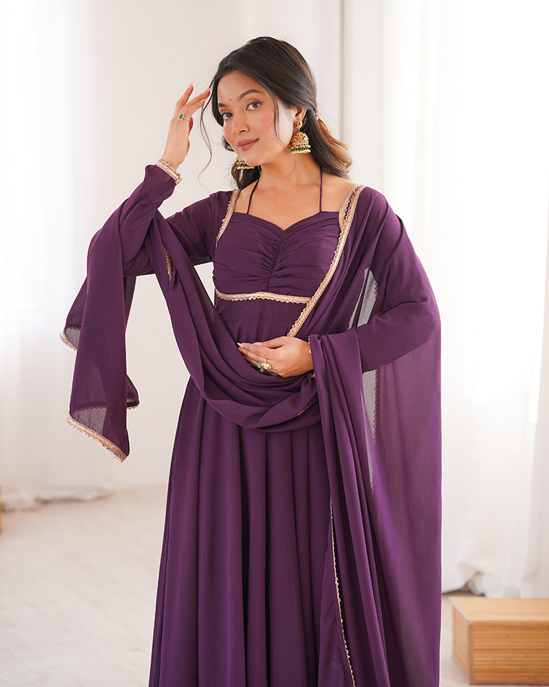 Wine Color Pure Blooming Georgette Anarkali Gown