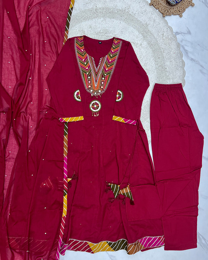 Maroon Color Mal Cotton Three Piece Kurti Suit