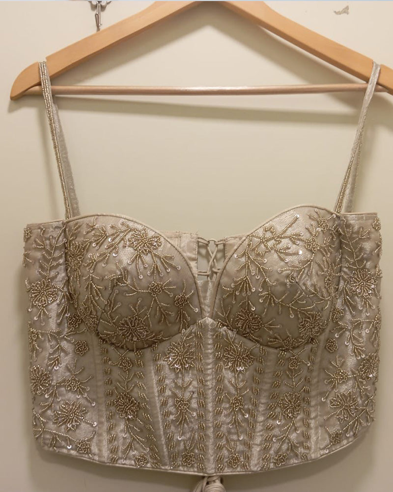 Grey Color Multi Hand Work Crochet Blouse