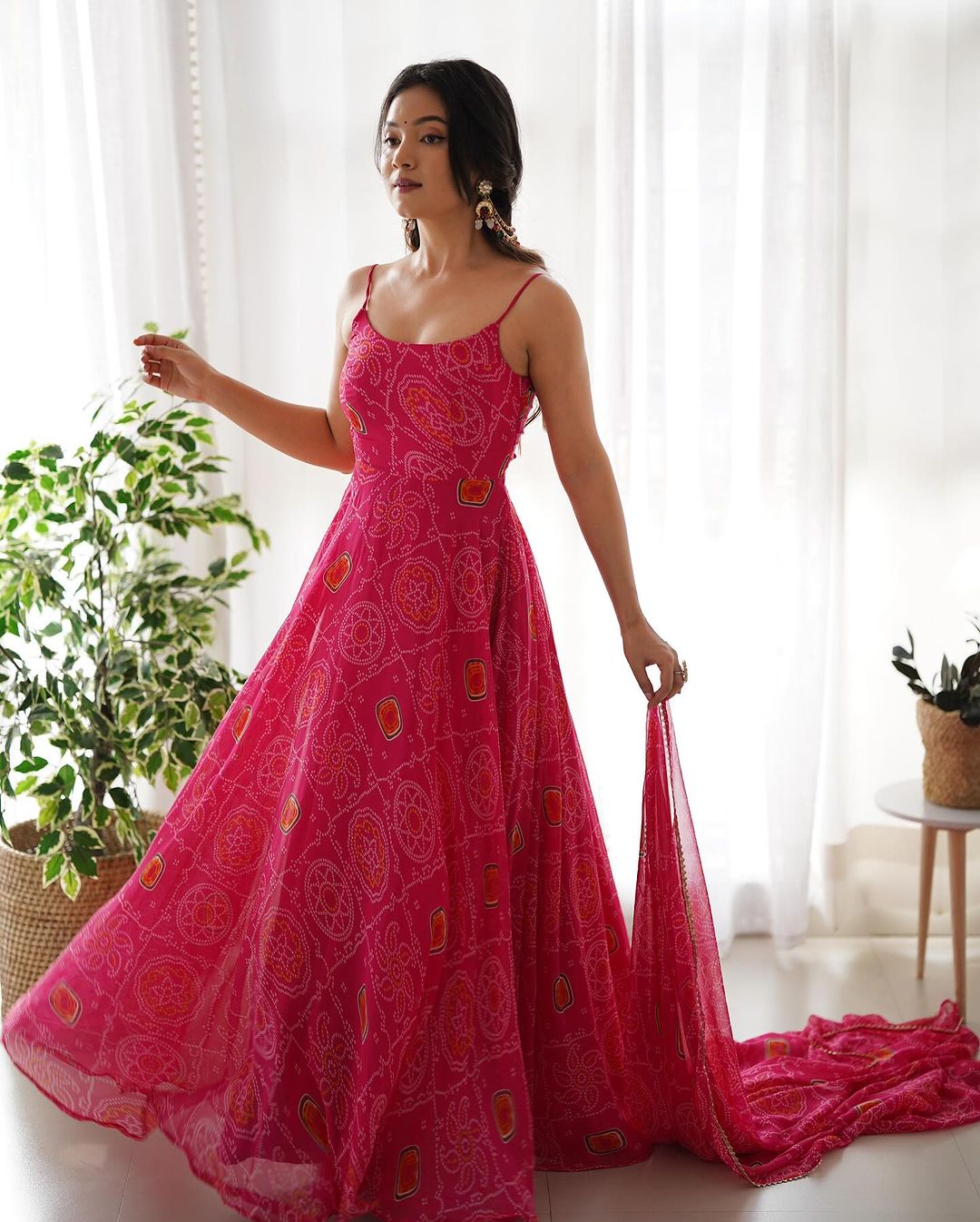 Anarkali Dresses Made From Chiffon Saree Floral Pink Color