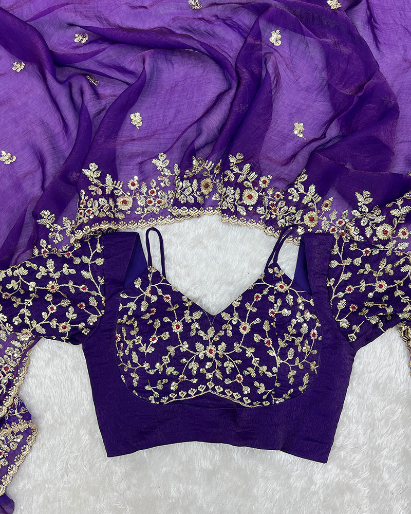 Purple Color Fendi Chiffon Sequence Embroidered Saree