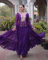 Purple Color Faux Georgette Leheriya Print Navratri Gown