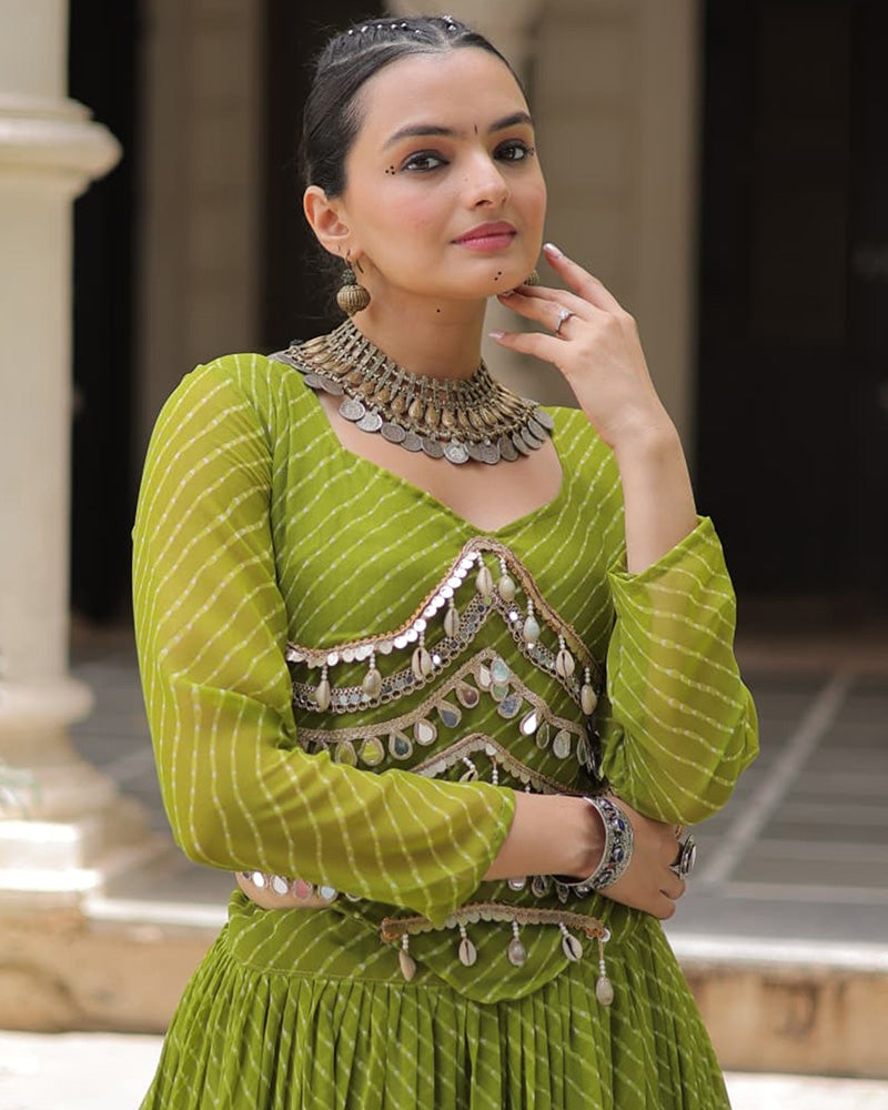 Parrot Green Color Soft Georgette Navratri Lehenga Choli