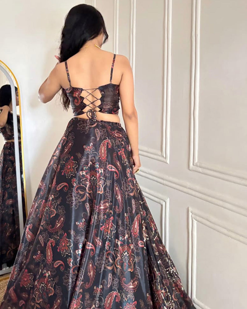 Grey Color Pure Organza Digital Printed Lehenga Choli