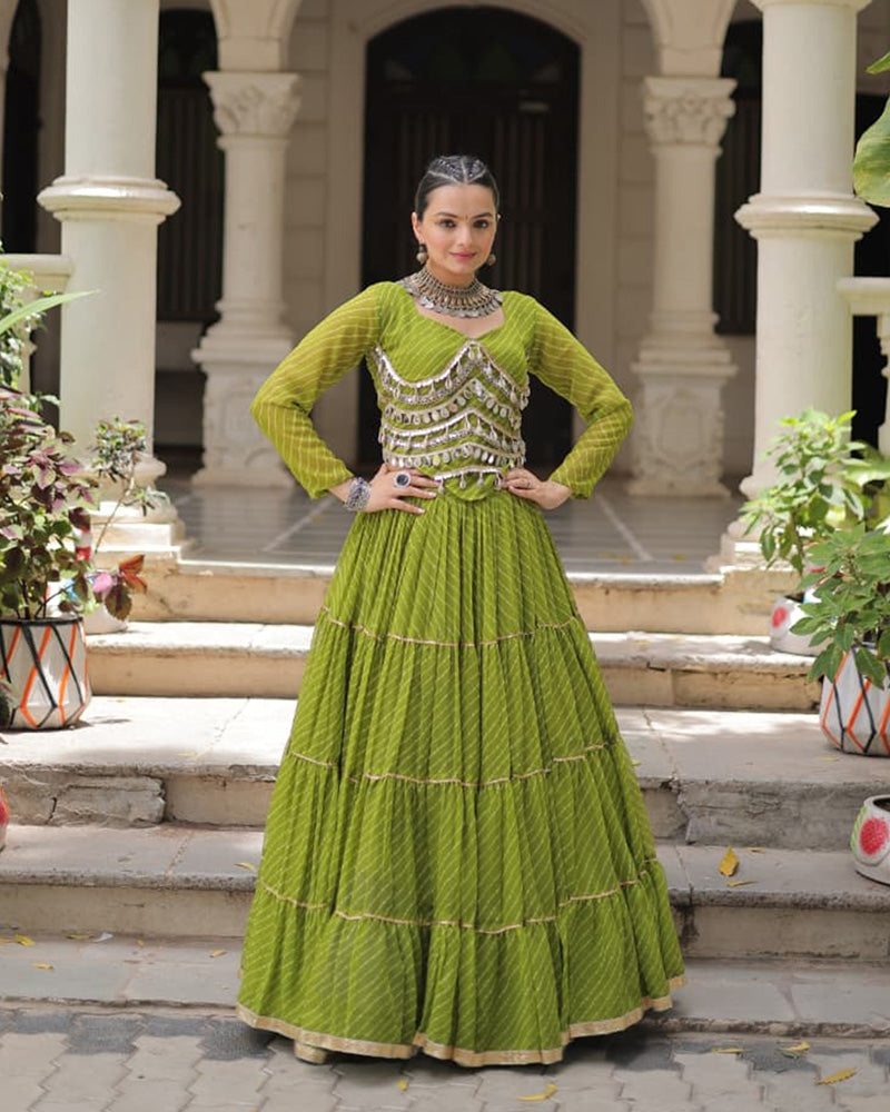 Parrot Green Color Soft Georgette Navratri Lehenga Choli