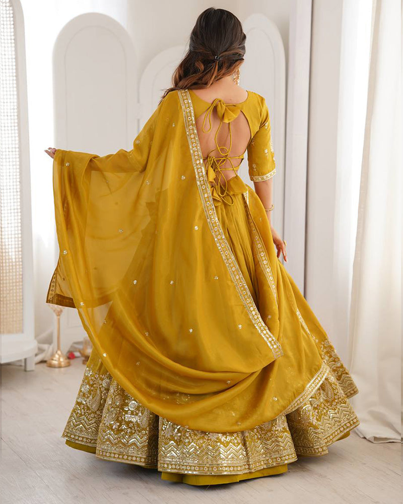 Yellow Color Shimmer Silk Lehenga Choli