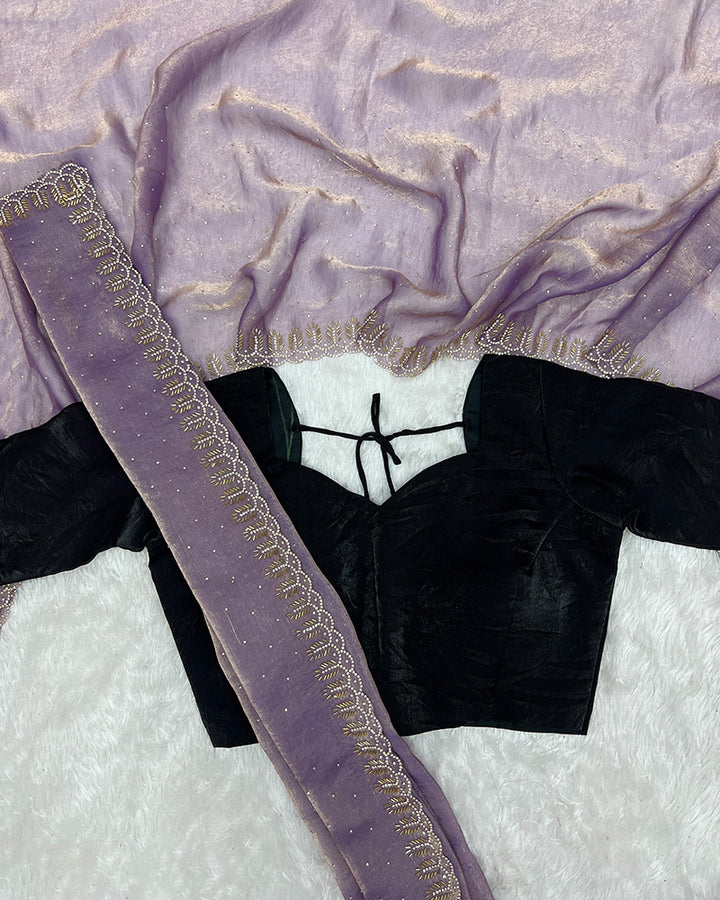 Lavender Color Space Silk Sequence Embroidered Saree