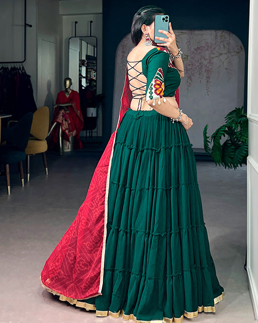 Elegant Green Color Marble Navratri Lehenga Choli