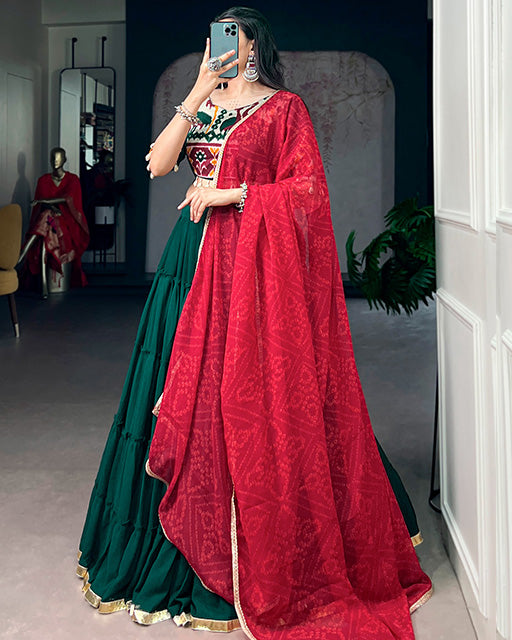Elegant Green Color Marble Navratri Lehenga Choli