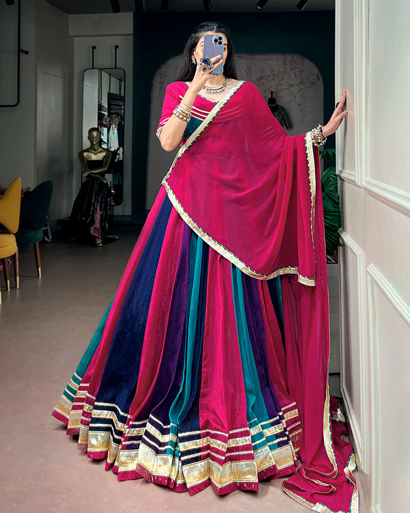 Traditional Pink Color Rich Chinon Navratri Lehenga Choli