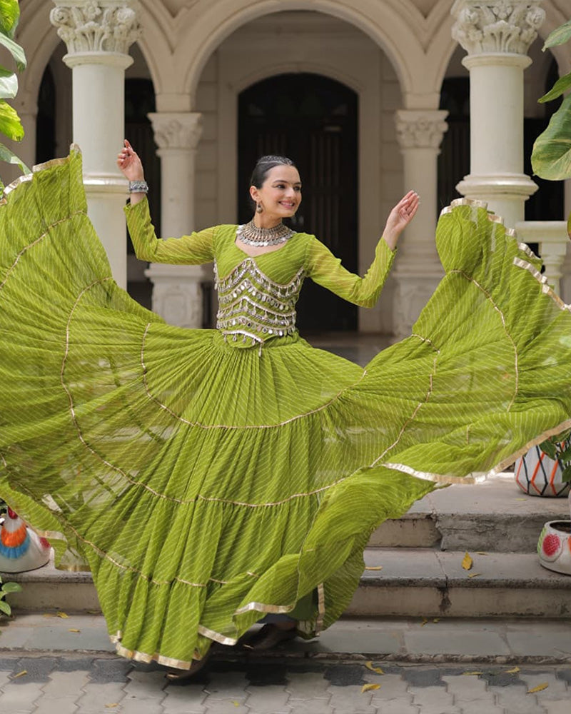 Parrot Green Color Soft Georgette Navratri Lehenga Choli