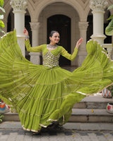 Parrot Green Color Soft Georgette Navratri Lehenga Choli