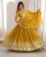 Yellow Color Shimmer Silk Lehenga Choli