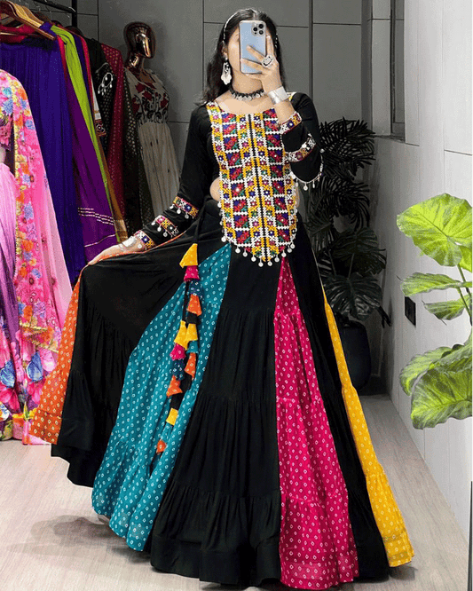 Traditional Black Multicolor Printed Navratri Lehenga Choli