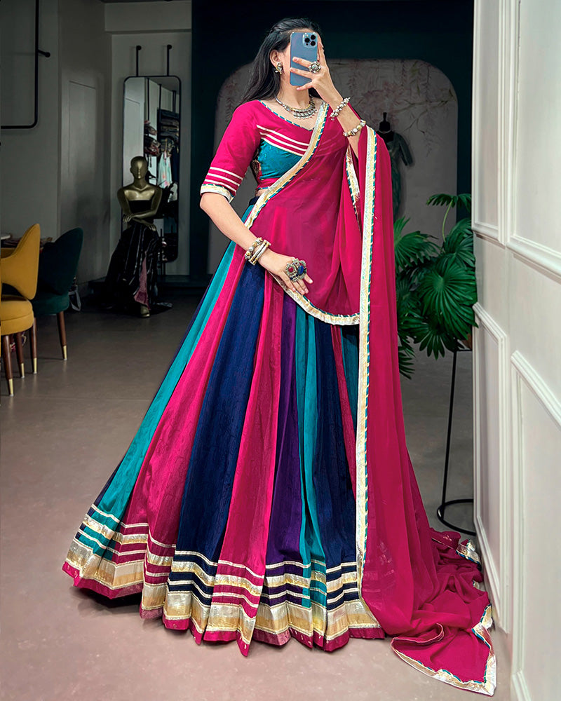 Traditional Pink Color Rich Chinon Navratri Lehenga Choli