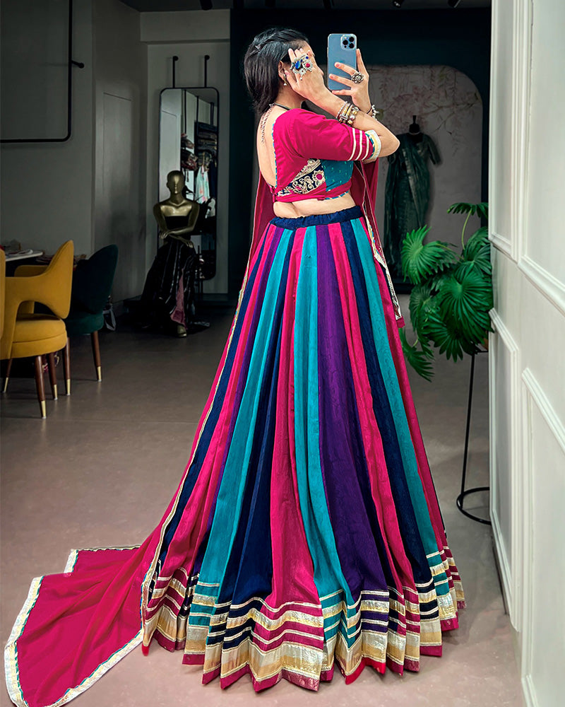 Traditional Pink Color Rich Chinon Navratri Lehenga Choli