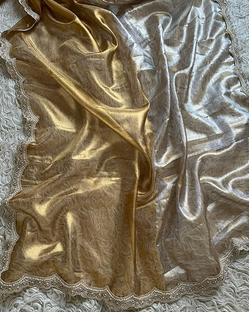 Golden And SIlver Color Metallic Bridal Tissue Silk Saree