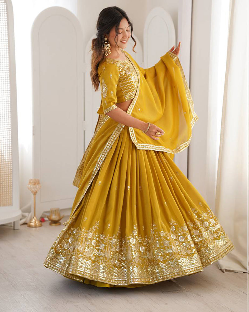 Yellow Color Shimmer Silk Lehenga Choli