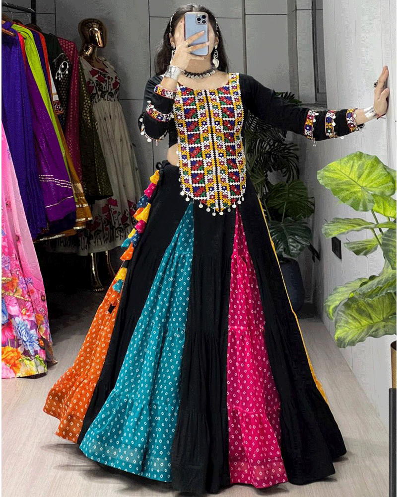 Traditional Black Multicolor Printed Navratri Lehenga Choli