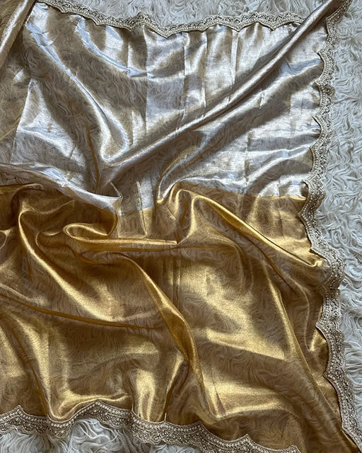 Golden And SIlver Color Metallic Bridal Tissue Silk Saree
