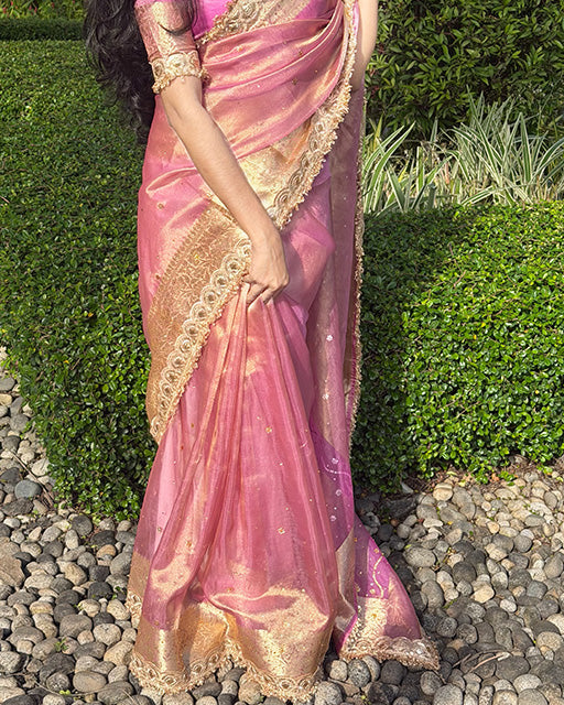 Pink Color Banarasi Tissue Silk Stone Work Saree