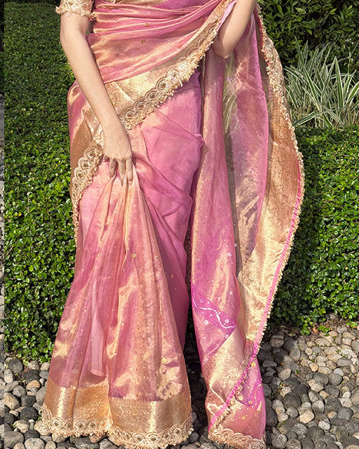 Pink Color Banarasi Tissue Silk Stone Work Saree